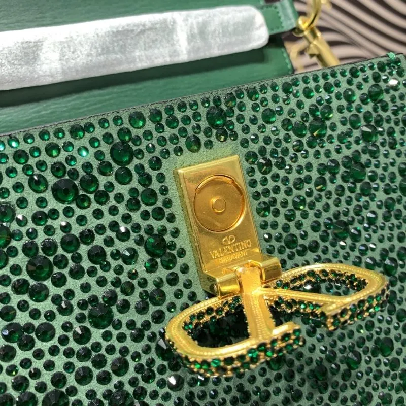 Valentino Green Crystal Embellished Top Handle Handbag - Image 8