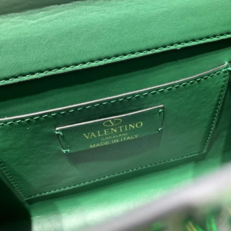 Valentino Green Crystal Embellished Top Handle Handbag - Image 9