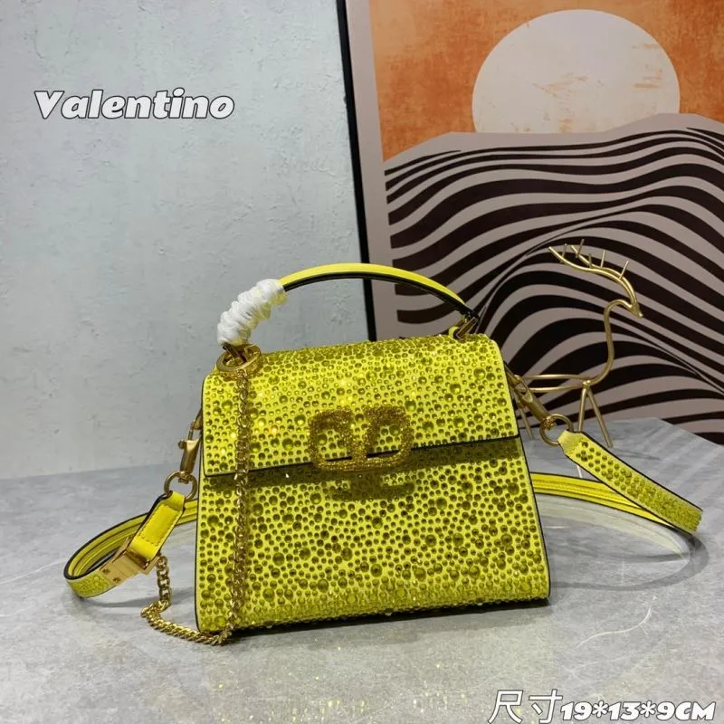 Valentino Yellow Crystal Embellished Handbag 663 19x13x9CM