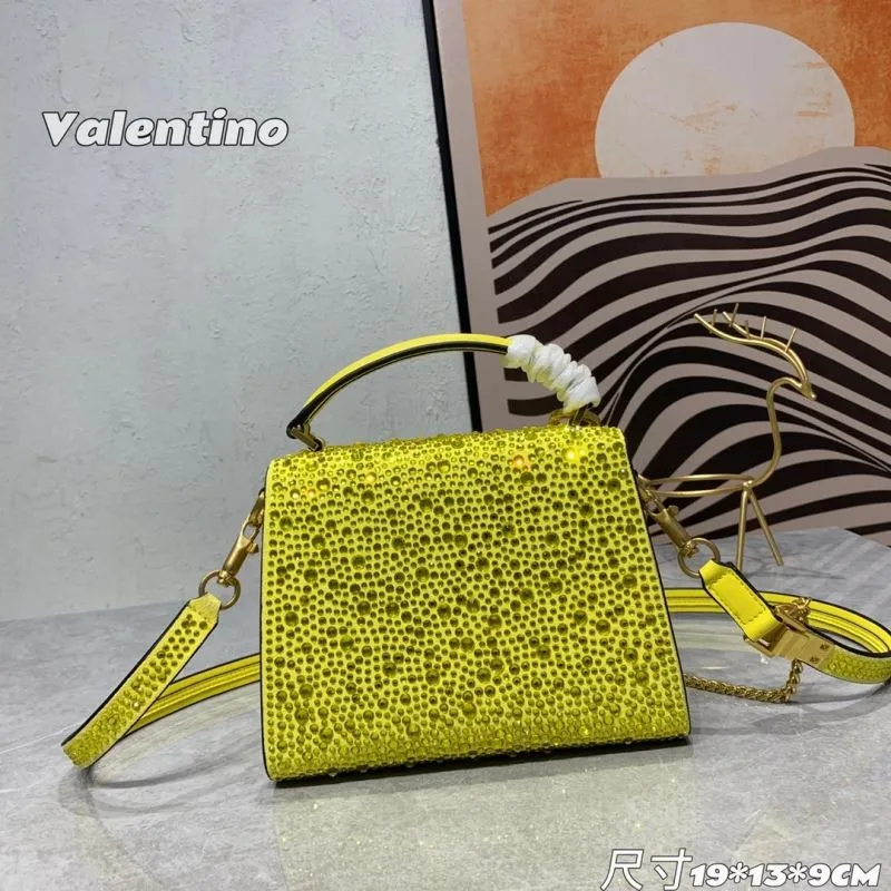 Valentino Yellow Crystal Embellished Handbag 663 19x13x9CM - Image 3