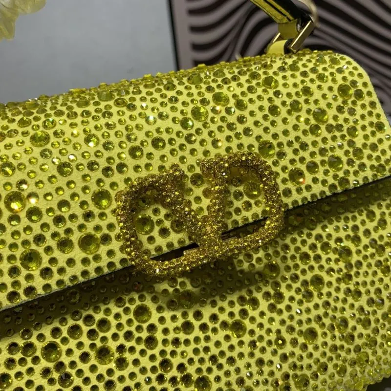 Valentino Yellow Crystal Embellished Handbag 663 19x13x9CM - Image 4