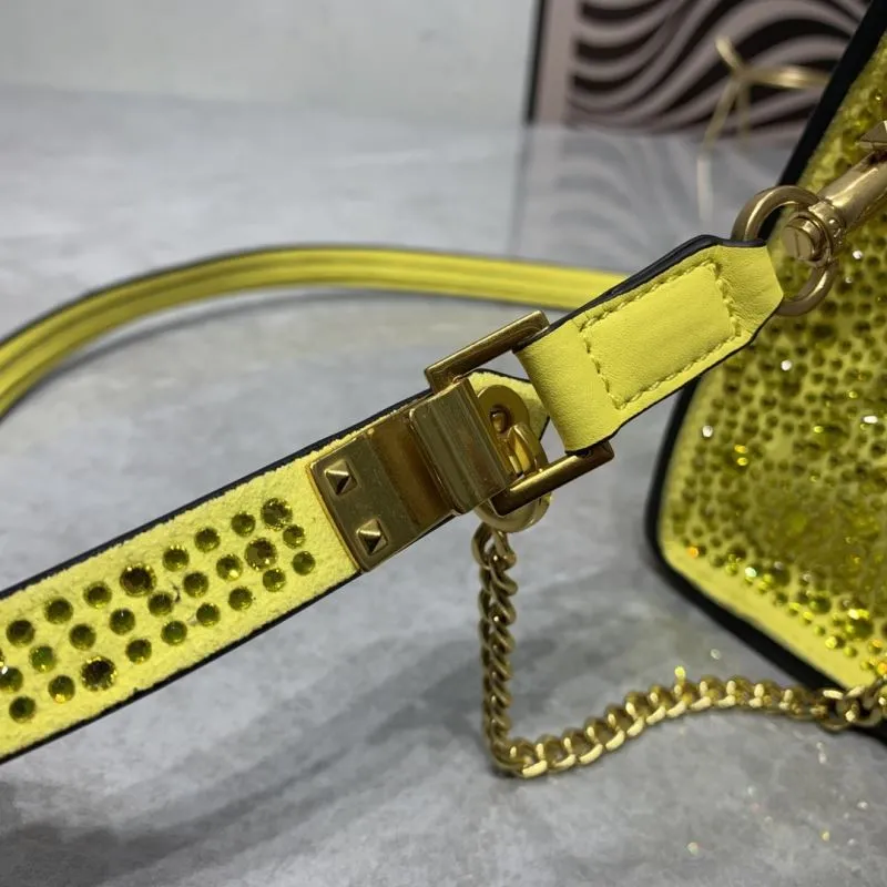 Valentino Yellow Crystal Embellished Handbag 663 19x13x9CM - Image 5