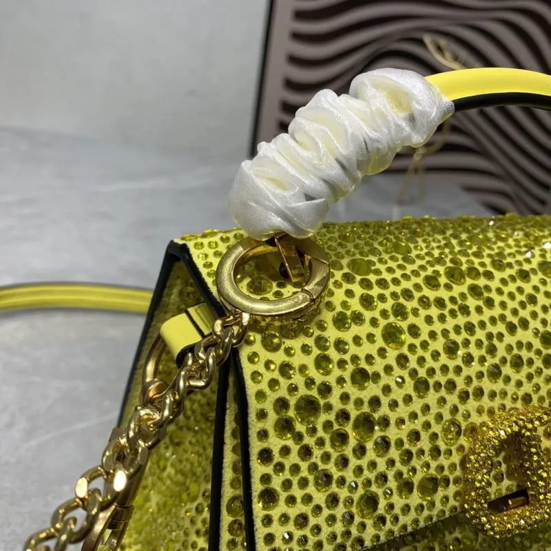 Valentino Yellow Crystal Embellished Handbag 663 19x13x9CM - Image 6