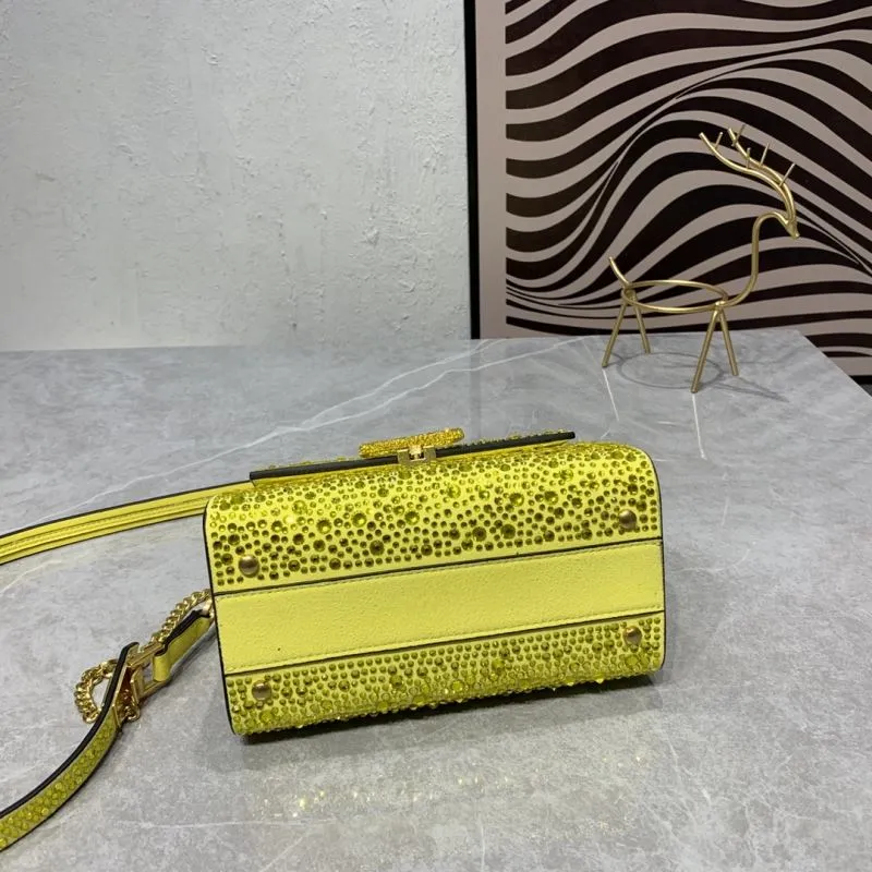 Valentino Yellow Crystal Embellished Handbag 663 19x13x9CM - Image 7