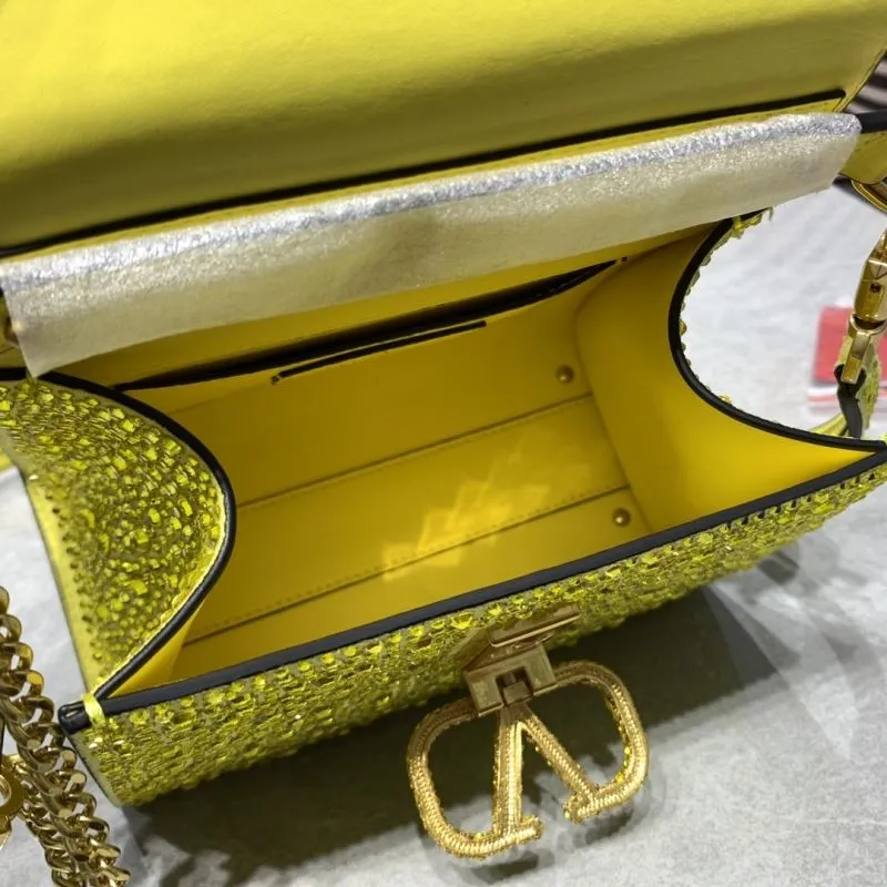 Valentino Yellow Crystal Embellished Handbag 663 19x13x9CM - Image 8