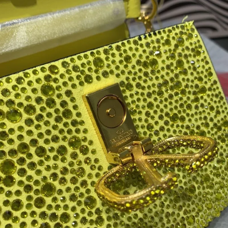 Valentino Yellow Crystal Embellished Handbag 663 19x13x9CM - Image 9