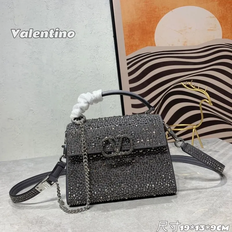Valentino Dark Gray Crystal Embellished Handbag 664