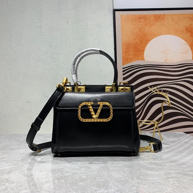 Valentino Black Leather Top Handle Handbag 670