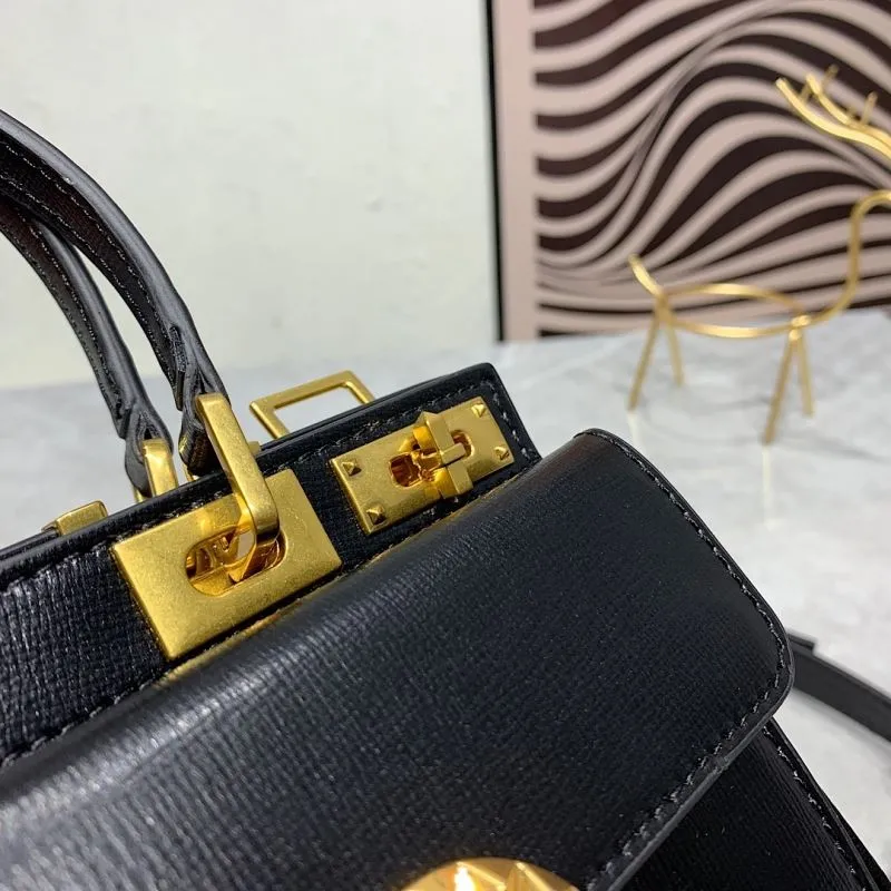 Valentino Black Leather Top Handle Handbag 670 - Image 5