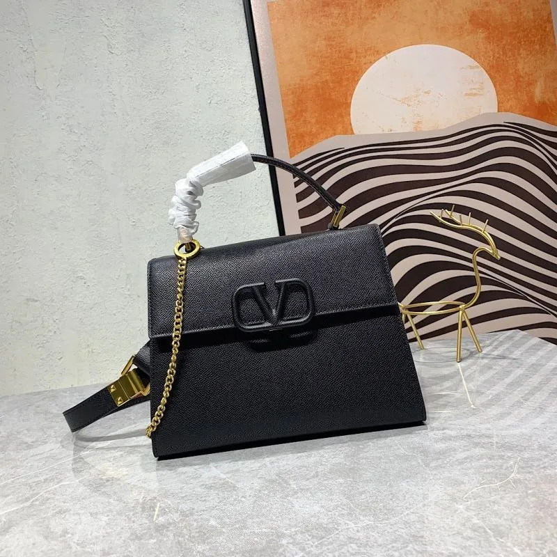 Valentino Black Leather Top Handle Crossbody Bag 674