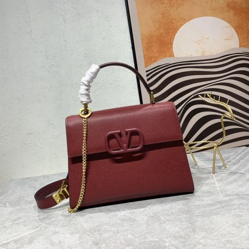 Valentino Burgundy Leather Handbag with Chain Strap