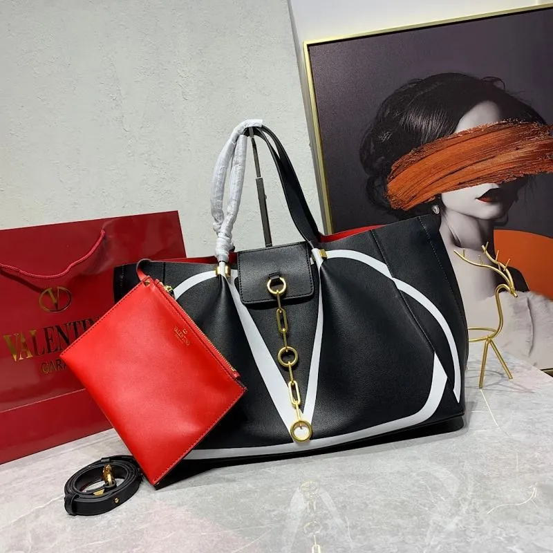 Valentino Black Leather Tote Bag with Pouch