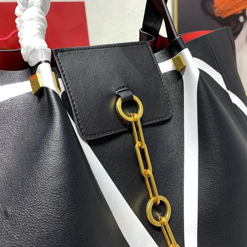 Valentino Black Leather Tote Bag with Pouch - Image 4