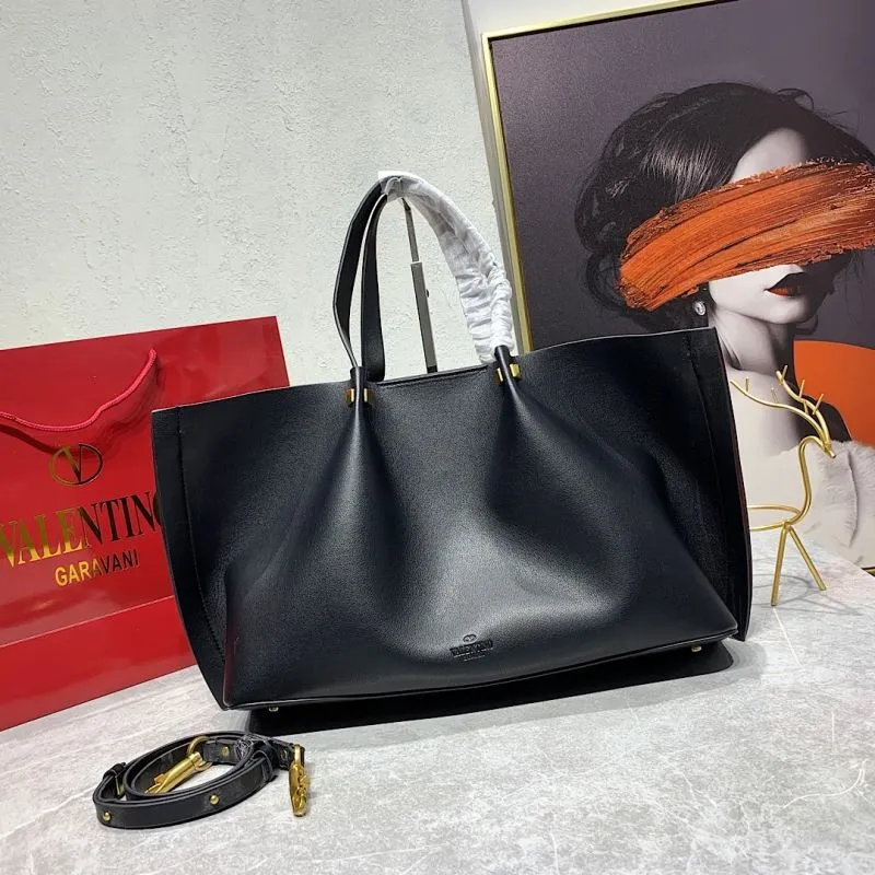 Valentino 683 Black Leather Tote Bag with Small Pouch - Image 3