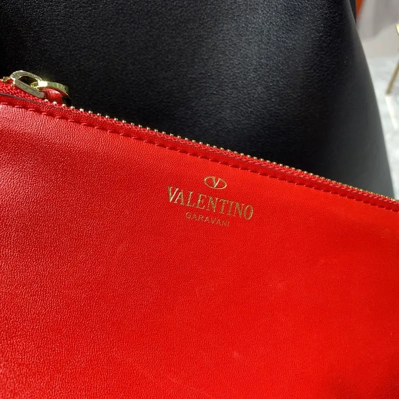 Valentino 683 Black Leather Tote Bag with Small Pouch - Image 5
