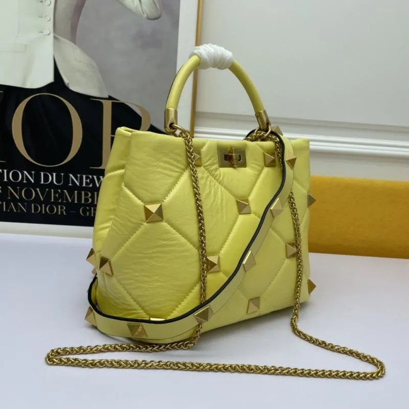 Alternative view of Valentino Yellow Studded Quilted Leather Handbag 686