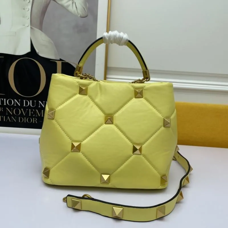 Valentino Yellow Studded Quilted Leather Handbag 686 - Image 3