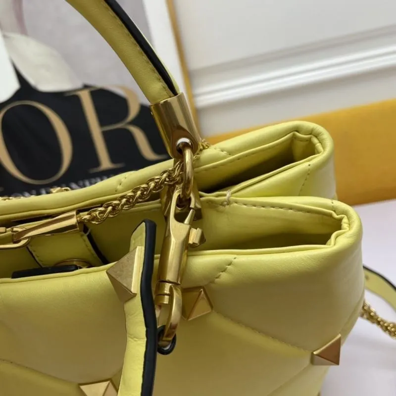 Valentino Yellow Studded Quilted Leather Handbag 686 - Image 6