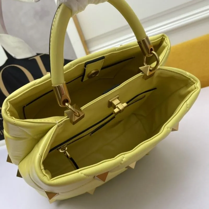 Valentino Yellow Studded Quilted Leather Handbag 686 - Image 7