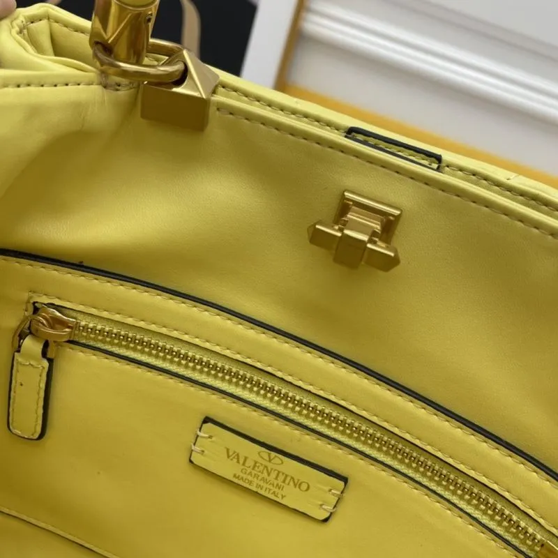 Valentino Yellow Studded Quilted Leather Handbag 686 - Image 8