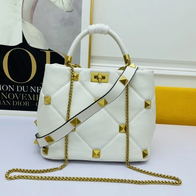 Valentino White Studded Leather Handbag 687