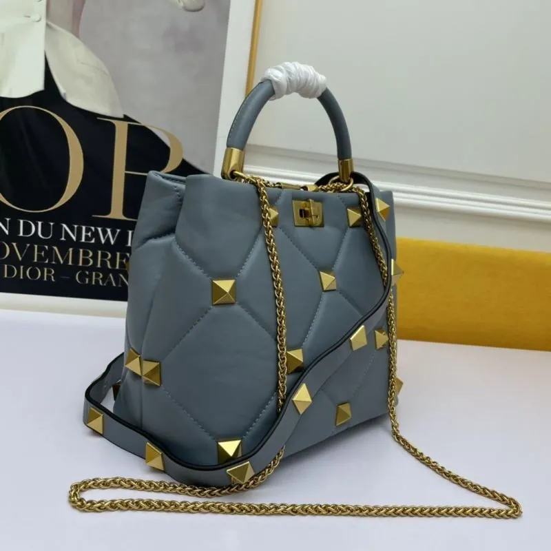 Alternative view of Valentino Gray Studded Leather Handbag 688