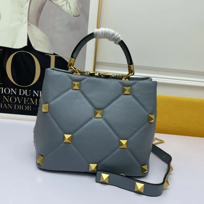 Valentino Gray Studded Leather Handbag 688 - Image 3