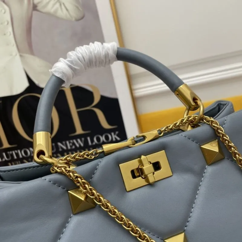 Valentino Gray Studded Leather Handbag 688 - Image 4