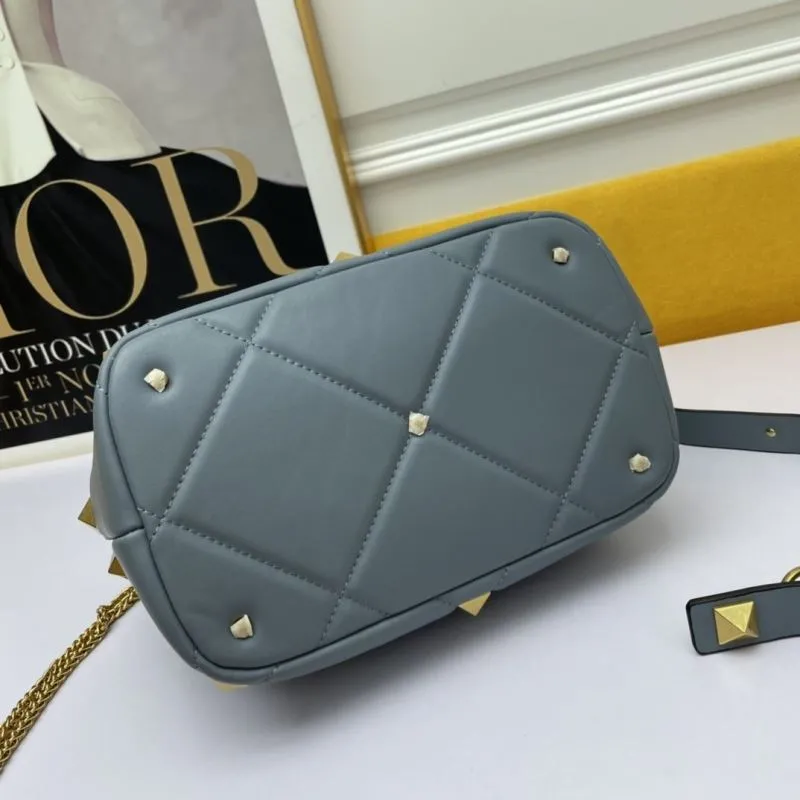 Valentino Gray Studded Leather Handbag 688 - Image 5
