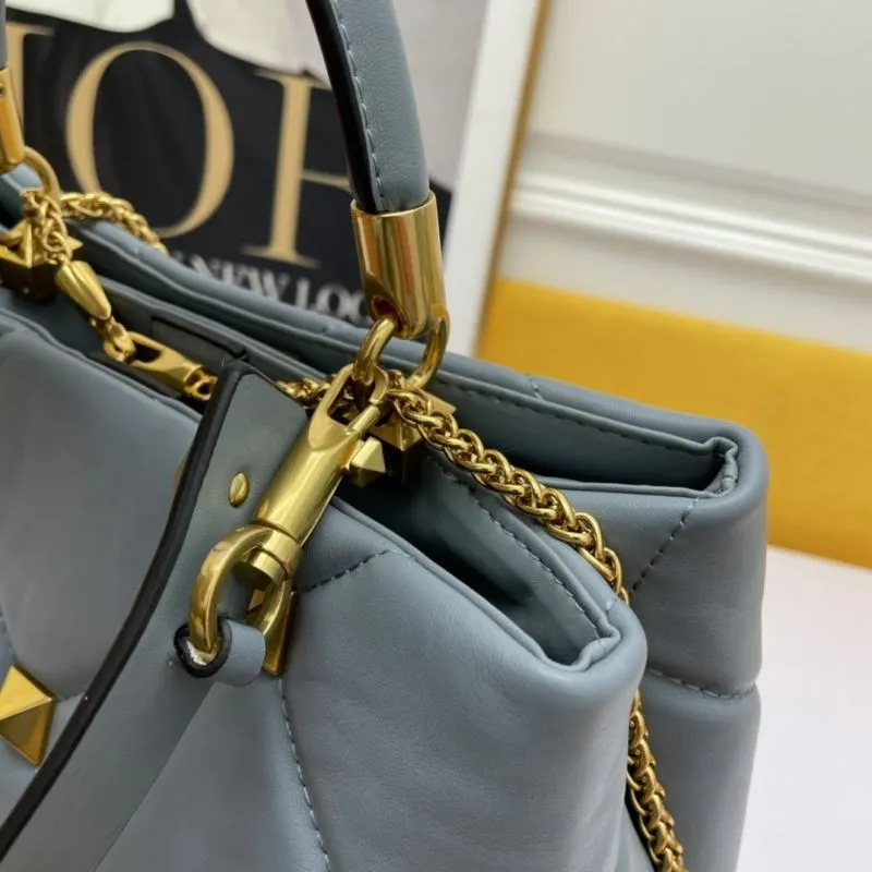 Valentino Gray Studded Leather Handbag 688 - Image 6