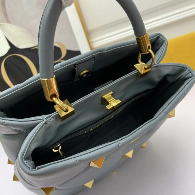 Valentino Gray Studded Leather Handbag 688 - Image 7