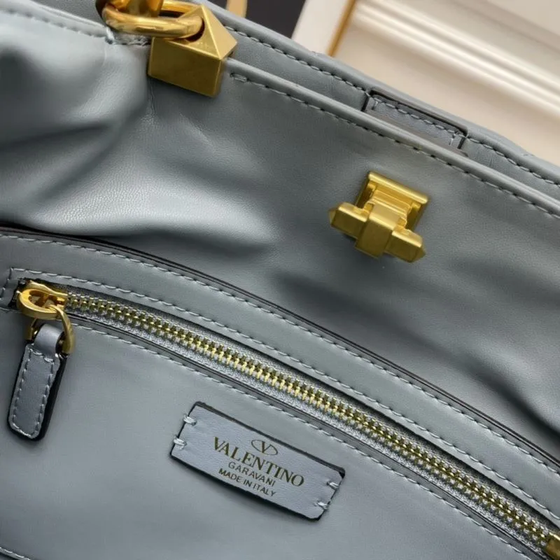 Valentino Gray Studded Leather Handbag 688 - Image 8