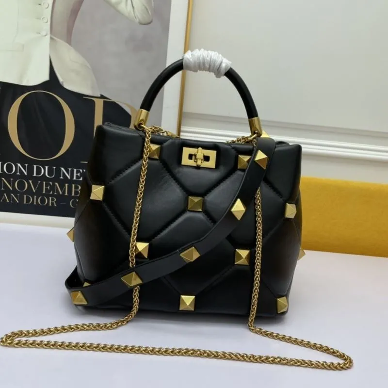 Valentino Black Leather Studded Handbag 689