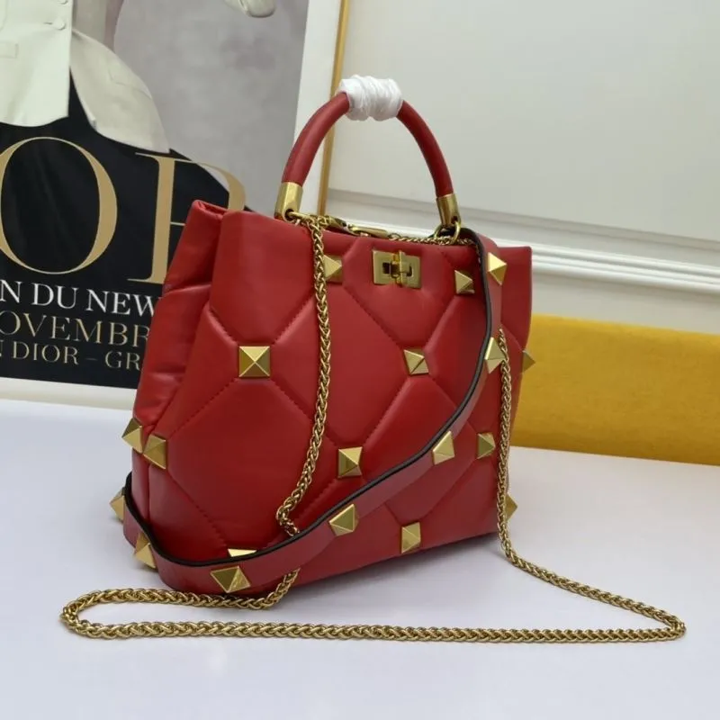 Alternative view of Valentino Red Studded Leather Handbag with Chain Strap