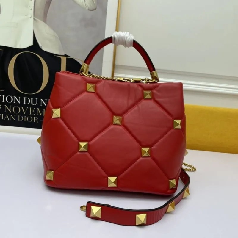 Valentino Red Studded Leather Handbag with Chain Strap - Image 3