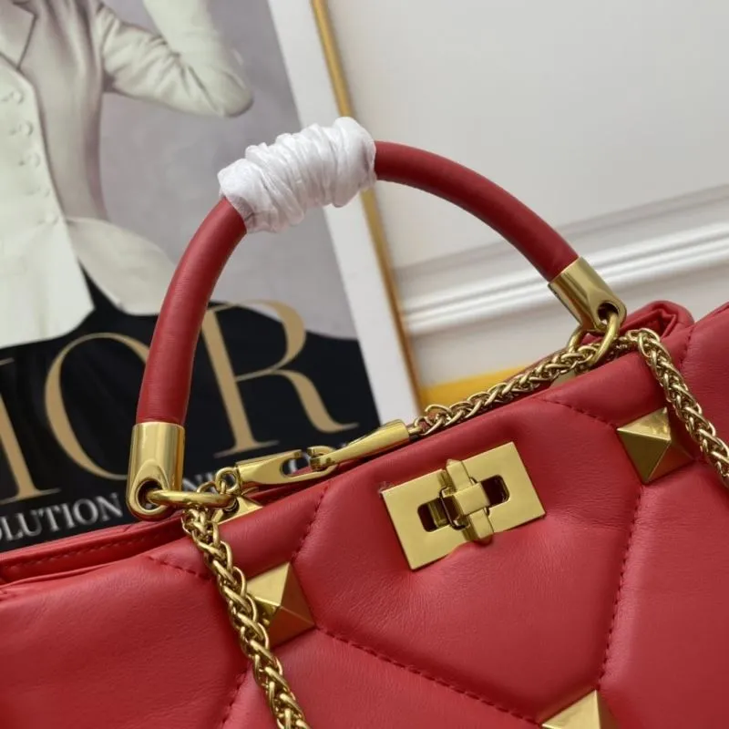 Valentino Red Studded Leather Handbag with Chain Strap - Image 4