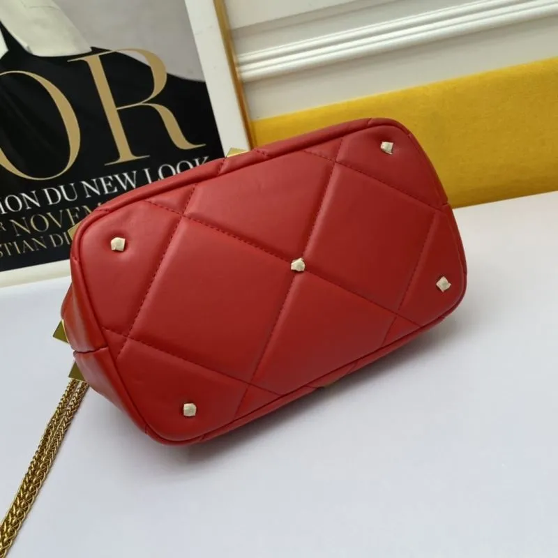 Valentino Red Studded Leather Handbag with Chain Strap - Image 5