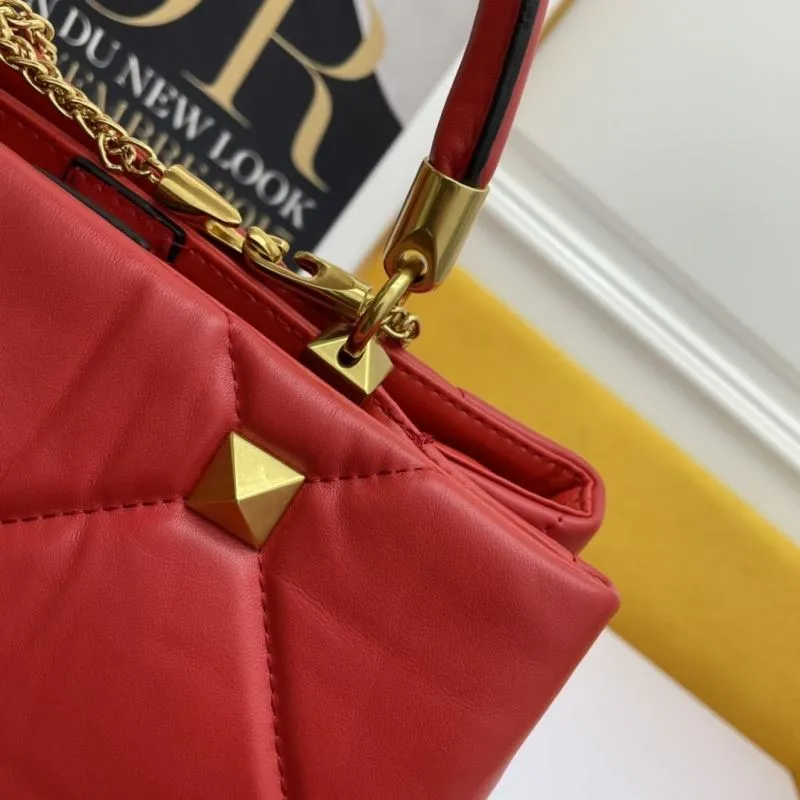 Valentino Red Studded Leather Handbag with Chain Strap - Image 6