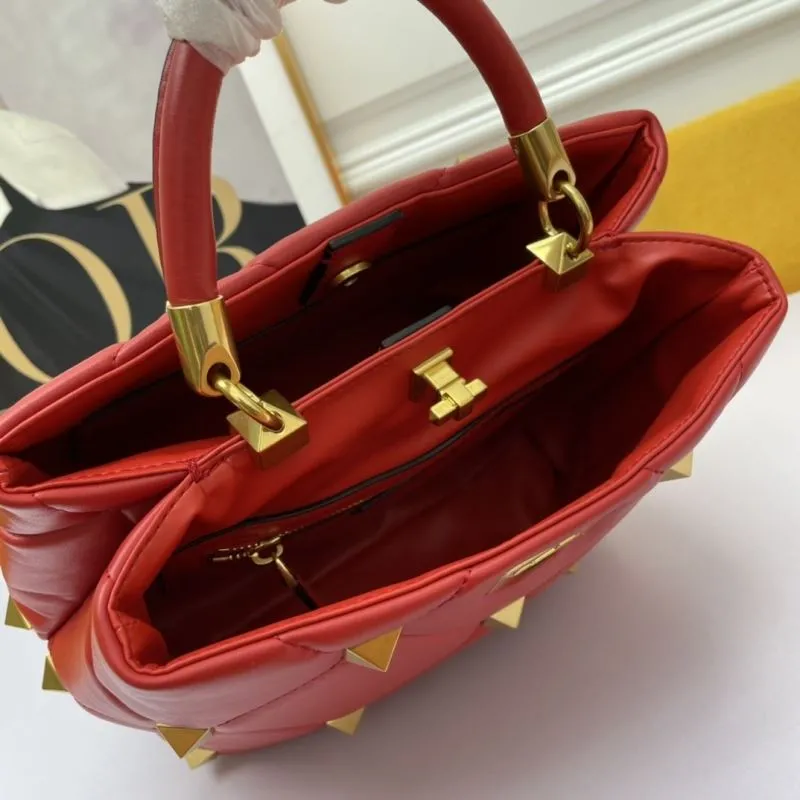 Valentino Red Studded Leather Handbag with Chain Strap - Image 7