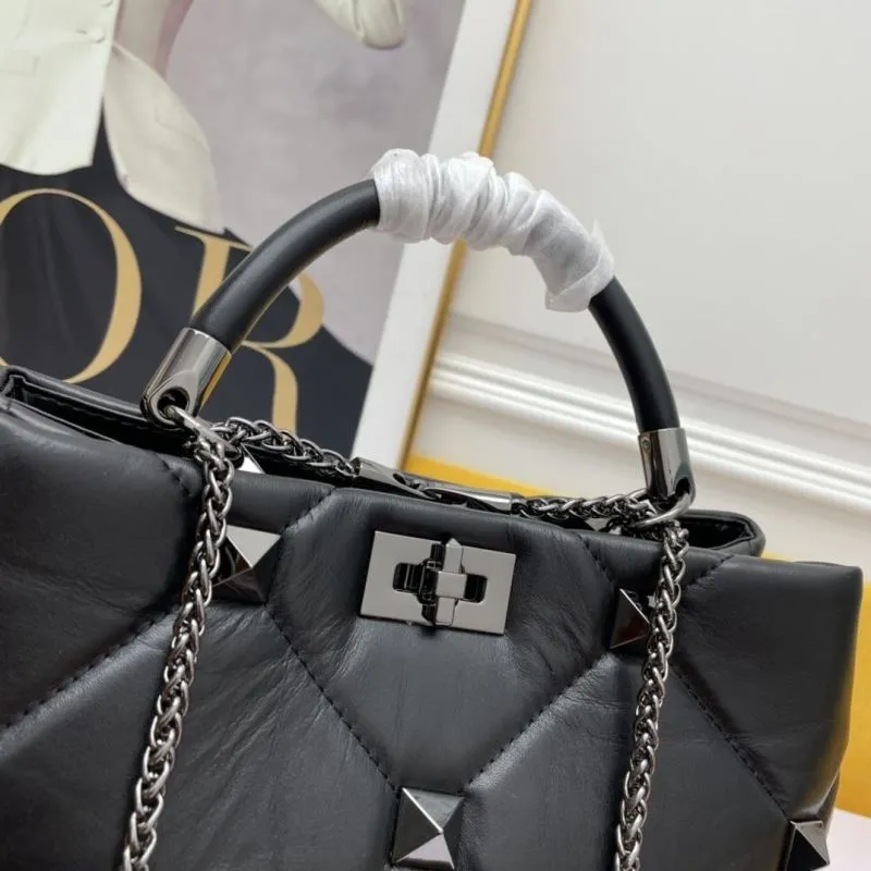 Valentino Black Studded Leather Handbag 691 - Image 4