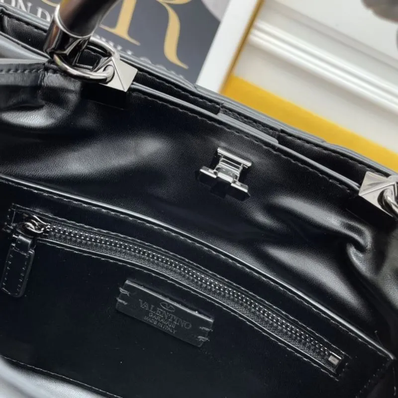 Valentino Black Studded Leather Handbag 691 - Image 8