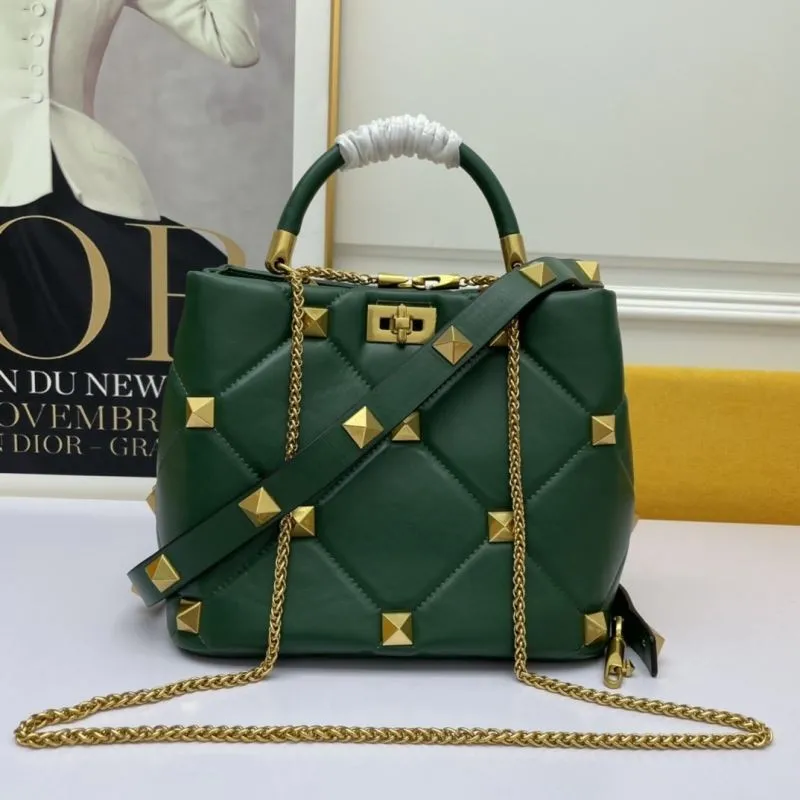 Valentino Dark Green Studded Leather Handbag 692