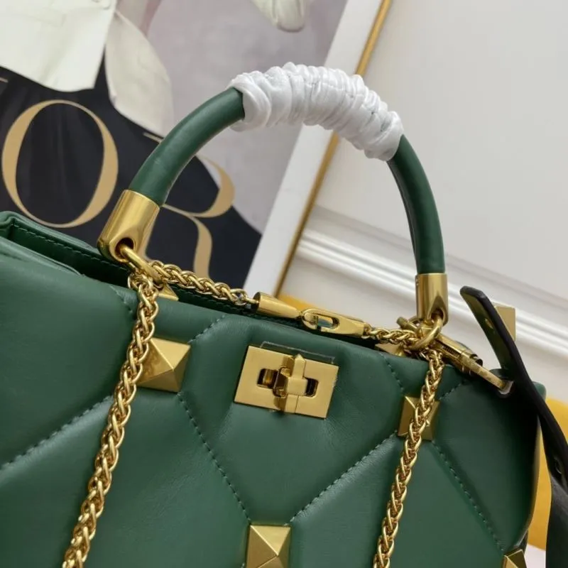 Valentino Dark Green Studded Leather Handbag 692 - Image 4