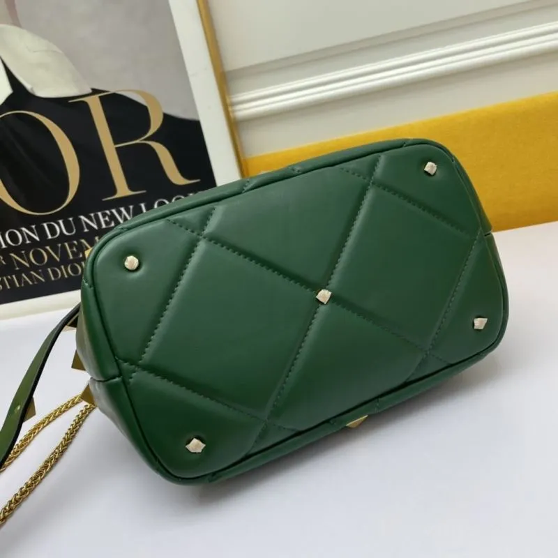Valentino Dark Green Studded Leather Handbag 692 - Image 5