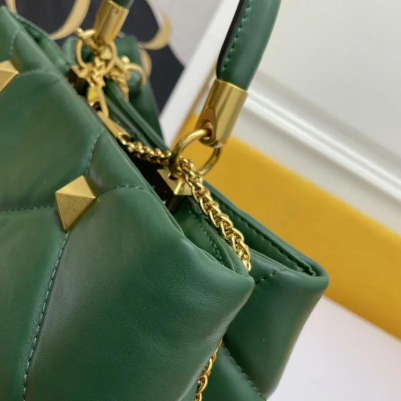 Valentino Dark Green Studded Leather Handbag 692 - Image 6