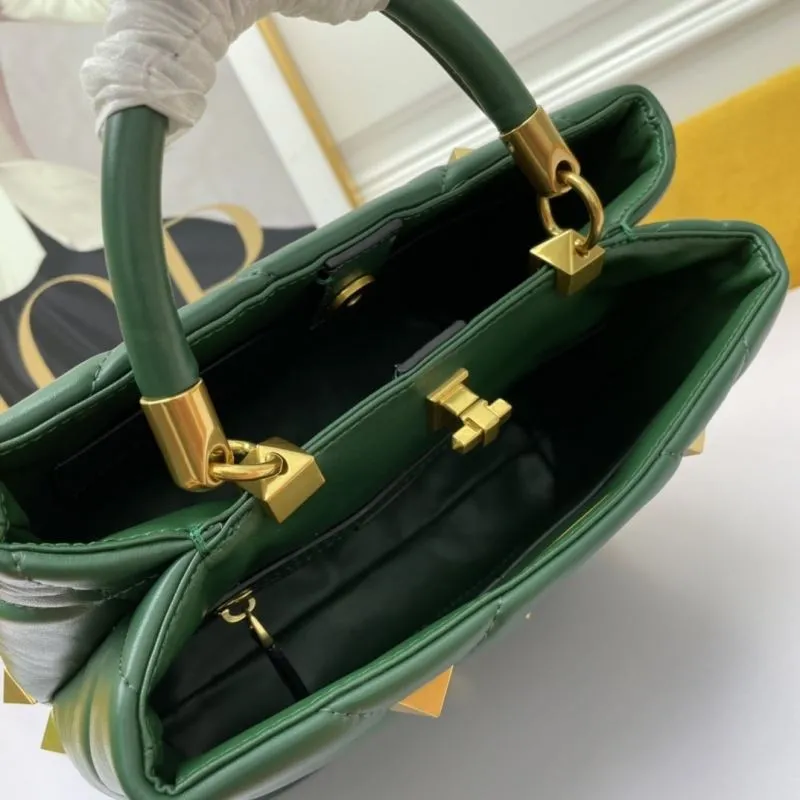 Valentino Dark Green Studded Leather Handbag 692 - Image 7