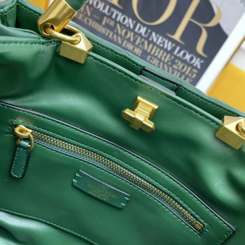Valentino Dark Green Studded Leather Handbag 692 - Image 8