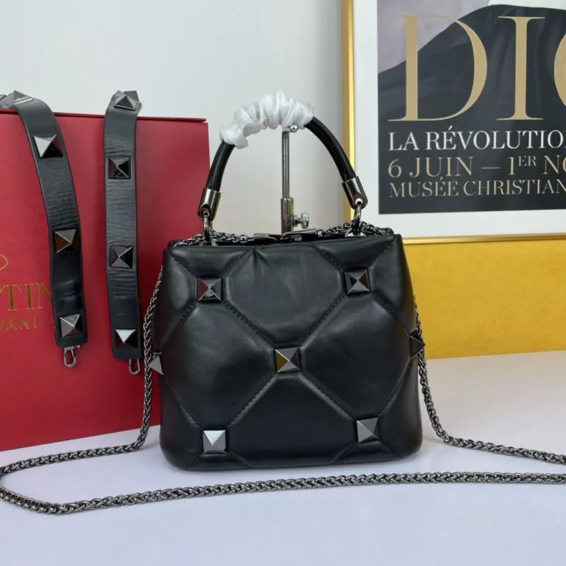Valentino Black Studded Leather Handbag 693 - Image 3