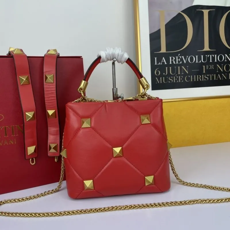 Valentino Red Studded Leather Handbag 694 - Image 3