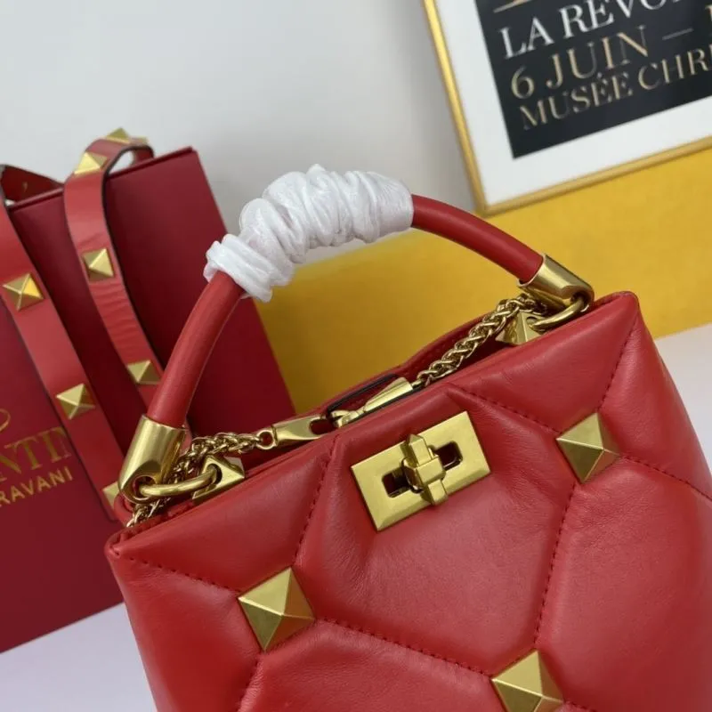 Valentino Red Studded Leather Handbag 694 - Image 4